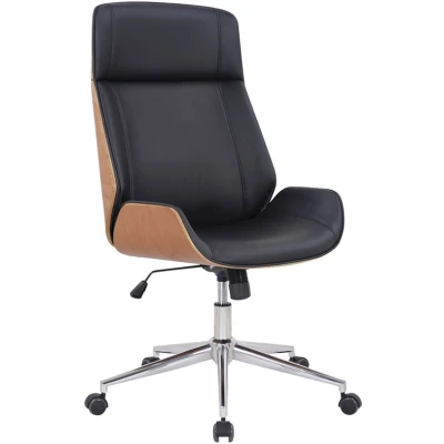 Image de CLP Fauteuil de bureau Varel en similicuir avec coque siège bois Nature / Noir