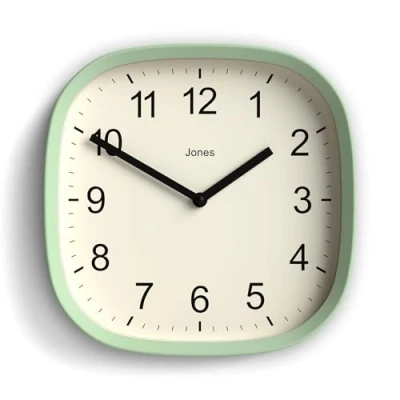 Afbeelding van Retro vierkante wandklok van hoogwaardig acryl, de &#039;Sprite&#039; in mintgroen Jones Clocks®, 25 x 5 cm