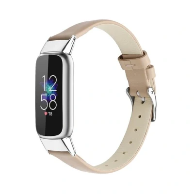 Afbeelding van Fitbit Luxe Leren bandje Maat: Large Beige Roestvrijstale gespsluiting
