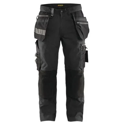 Image de Pantalon artisan stretch gris foncé/noir, au dos
