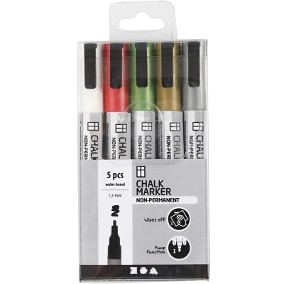 Afbeelding van Chalk Markers, Lijndikte 1,2 3 mm, Metallic Kleuren, 5 Stuk, 1 Doos