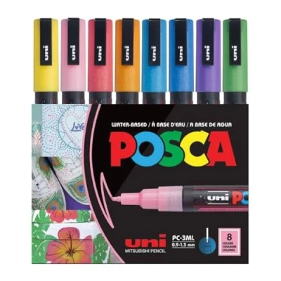 Afbeelding van Posca Paintmarker Pc 3m, Set Van 8 Markers, Glitter, Assorti