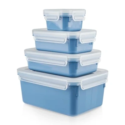 Afbeelding van Emsa N10308 Clip &amp; Close Color Edition 4 delige set bewaardozen 0,2/ 0,55/ 0,8/ 2,2 l lekvrij hygiënisch BPA vrij vaatwasmachine, magnetron en vriezer veilig aqua blauw