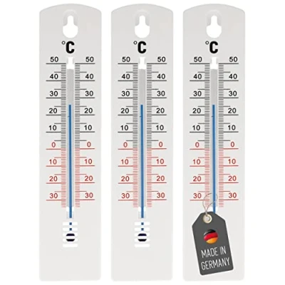 Afbeelding van Lantelme 7942 Set van 3 analoge thermometers 20 cm voor binnen en buiten, kunststof, wit, 34 tot +50 C