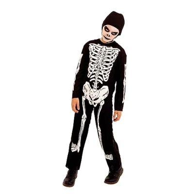 Afbeelding van Rubies Skelito skeletkostuum voor jongens en meisjes, bedrukte jumpsuit originele muts Halloween, carnaval verjaardag