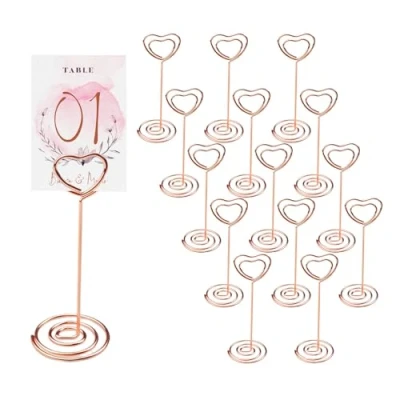 Afbeelding van inodiref 12 stuks tafelnummerhouders, memokaart, hartklem, clips, tafelnummerhouder, hartvorm, voor foto&#039;s, eten, memo&#039;s, bruiloften, restaurants, verjaardagen (roségoud)