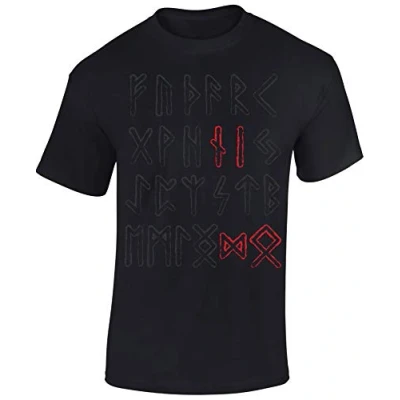 Afbeelding van T shirt: Mjölnir Viking overhemd heren dames Vikingen Noorwegen Thor Wotan Odin Northern Men Norseman Metal LARP Bike r Thorshammer Götter cadeau idee, Runen