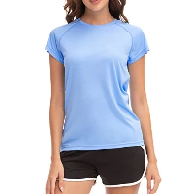 Image de MEETWEE T shirt de surf rash Guard UV pour femme Maillot bain à manches courtes UPF 50+, bleu, M