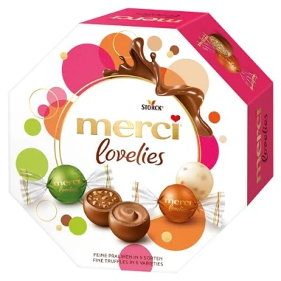 Afbeelding van Merci lovelies classics geschenkdoos met truffels in 5 varianten 185g