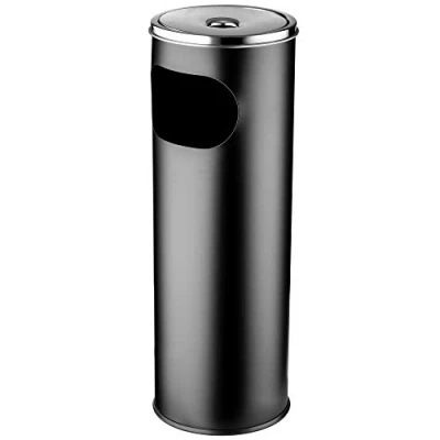 Afbeelding van KADAX Vrijstaande asbak van gepoedercoat staal met vuilnisbak 18 liter, deksel en gelegde asbak, voor buiten, afvalbak (zwart)