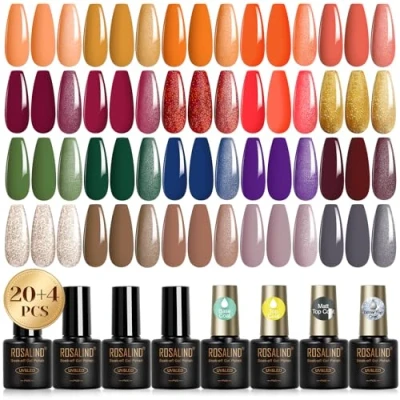 Image de ROSALIND Vernis Semi Permanent, 24PCS Orange Rouge Or Couleurs Gel permanent Vert Bleu Violet Marron Gris, Soak off UV/LED à Ongles Automne Hiver Manucure