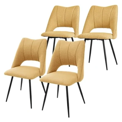 Afbeelding van Eetkamerstoel set van 4 mosterdgeel gestoffeerd incl. montagemateriaal Gestoffeerde stoel Keukenstoel ML design