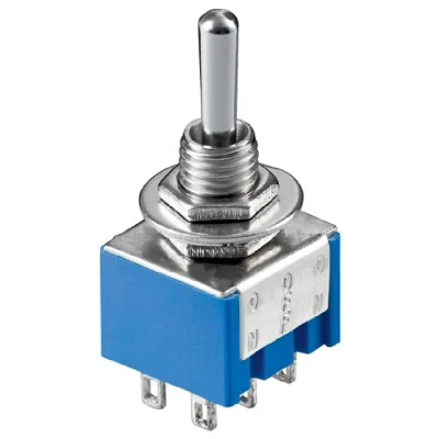 Afbeelding van Goobay miniatuur tuimelschakelaar, AAN UIT AAN, 6 pinnen, blauwe behuizing ideaal voor doe het