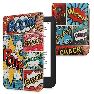 Afbeelding van kwmobile E reader hoesje geschikt voor Kobo Clara 2E hoes flip case met magnetische sluiting Ereader cover Stripboek design in meerkleurig