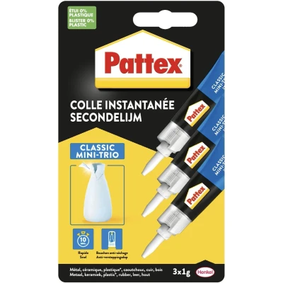 Afbeelding van Secondelijm Pattex Classic mini trio tube 3x1gram op blister