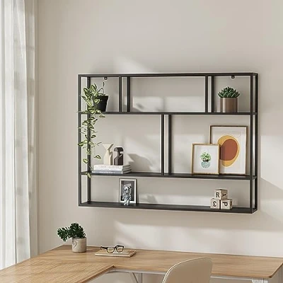 Afbeelding van [en.casa] Wandplank Jämijärvi staal 90x120x18 cm zwart