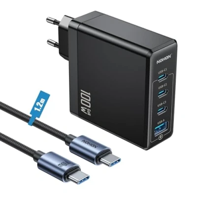Afbeelding van NOHON USB C Fast Charger Voeding: 100W GaN 3 poorten mobiele telefoon snellader PD 3.0 met 140W type 1,2m oplaadkabel PPS compatibel MacBook iPad Pro Air Galaxy