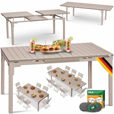 Afbeelding van KESSER® uittrekbare tuintafel, 180/240 x 90 cm, voor 8 personen, tafel, weer en uv bestendig, tafel van gepoedercoat staal met 6 onderzetters
