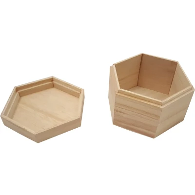 Afbeelding van Houten kist zeshoek met los deksel 13,7cm x 11,9cm 9cm paulownia
