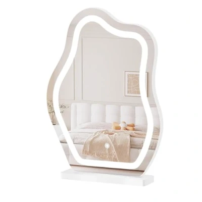 Afbeelding van WOLTU Make up verlichte spiegel, 3 verlichtingsniveaus + instelbare helderheid, onregelmatige wolkvormige tafelspiegel met basis, led tafelspiegel, 43 x 8,5 56 cm