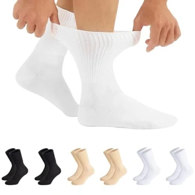 Afbeelding van CALZITALY, Set van 3/6 paar sokken zonder elastiek, diabetische sokken, uniseks katoenen zwart, wit, naturel Made in Italy, 6 paar: 2 zwart + wit natuurlijk