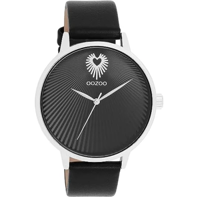Afbeelding van OOZOO Timepieces Zilverkleurige horloge met zwarte leren band C11241
