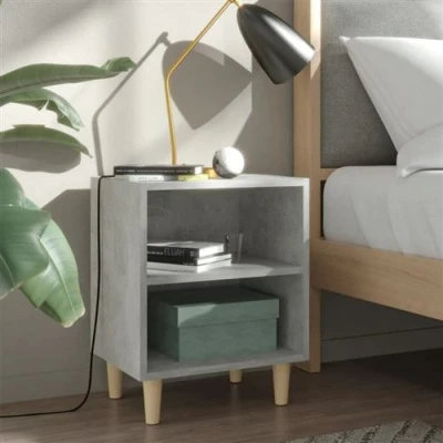 Afbeelding van vidaXL Nachtkastjes 2 st met houten poten 40x30x50 cm betongrijs