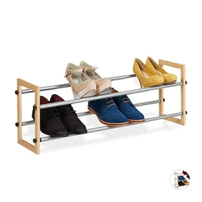 Afbeelding van Relaxdays schoenenrek uitschuifbaar schoenenkast opbergrek schoenen metaal hout 2