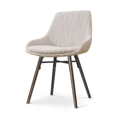 Afbeelding van Nolon Nena Isa Eetkamerstoel Beige Gemêleerd Stof Zonder Armleuning Houten Poten Walnoot Scandinavisch Comfortabel