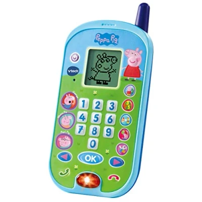 Afbeelding van VTech Peppa Pig telefoon, interactieve elektronische mobiel simuleert een telefoongesprek, stem van alle personages de familie, activiteiten en animaties, Eén maat (3480 523122)