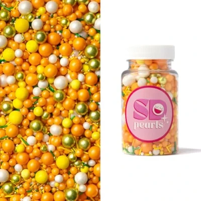 Afbeelding van SD Pearls Mix van suiker en eetbare parels in geel, oranje goud voor taarten, muffins cupcakes populair kinderverjaardagen, zomerfeesten herfstdecoratie
