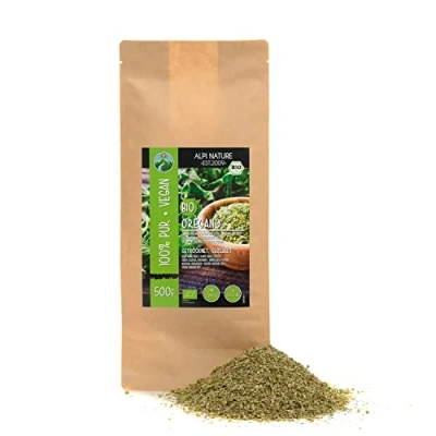Afbeelding van biologische oregano van gedroogde bladeren (500 g), oregano, gecontroleerde teelt, glutenvrij, lactosevrij, laboratoriumgetest, veganistisch, 100% natuurlijk zonder