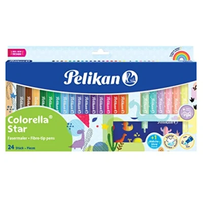 Image de Pelikan Colorella Star C302 feutres 24 couleurs 18 vives + 6 tons pastel délicats avec pochoir à colorier 822336