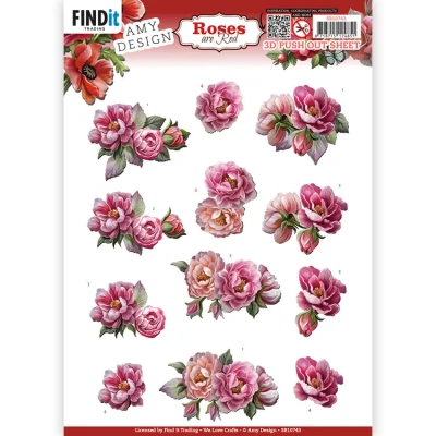 Afbeelding van 3D Push Out Amy Design Roses Are Red Peonies