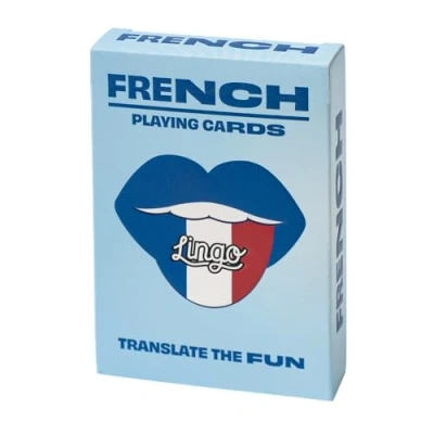 Afbeelding van Lingo Franse speelkaarten playingcards talen Leren French jong en oud woordenschat Leer op een leuke gemakkelijke manier 52 essentiële vertalingen reizen spelen