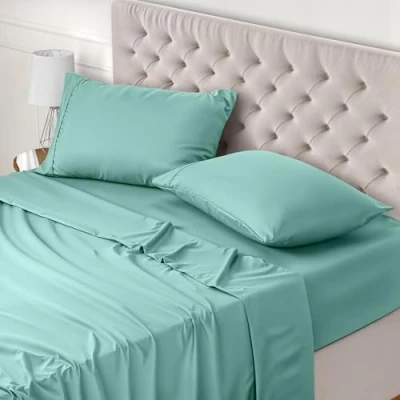 Afbeelding van Utopia Bedding Beddengoed, 180 x 200 cm, bedlaken voor tweepersoonsbed, 4 delige beddengoedset, polyester microvezel, 1 hoeslaken 200, laken 270 290 cm en 2 kussenslopen 50 75 spablauw
