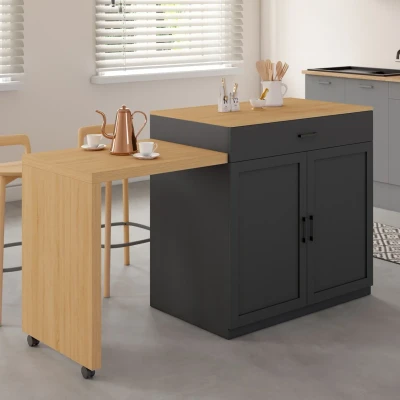Image de Ilot central VITO 94 155 cm bois noir avec table à manger extensible intégrée façon hêtre IDMarket