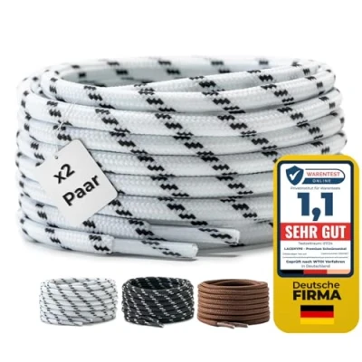 Afbeelding van LaceHype 2 paar ronde veters diameter 4,5 mm voor laarzen werkschoenen outdoor sportschoenen reserveveters van polyester scheurvast wit/zwart, 150 cm