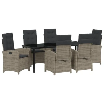 Afbeelding van vidaXL 7 delige tuin eetset met kussens grijs poly rattan