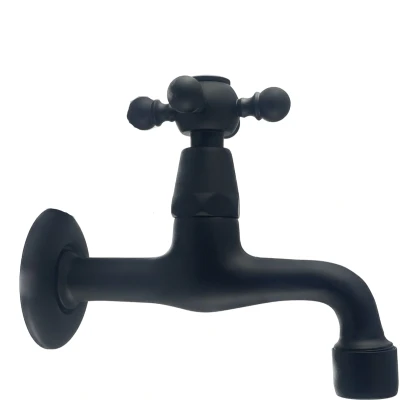 Afbeelding van PB klassieke muurfonteinkraan met sterknop koud water mat zwart 1208952981