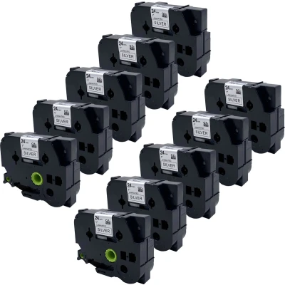 Afbeelding van DULA Brother Compatible label tape Tze 951 10 cassettes P Touch Zwart op zilver 24mm x 8m