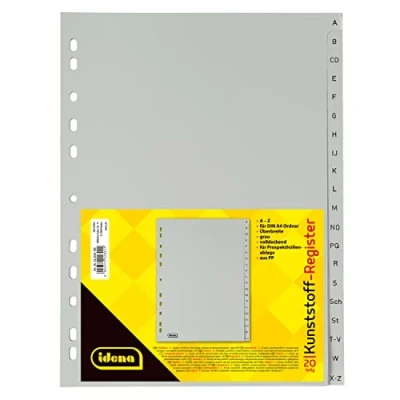 Afbeelding van Idena 302028 A Z map, voor DIN A4, met overmatige breedte, kunststof, 20 stuks, volledige afdekking, grijs, 1 stuk