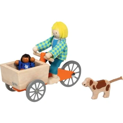 Afbeelding van Goki Poppenhuis Houten Bakfiets met Kind en Hond