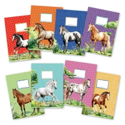 Afbeelding van Papierdrachen Set van 8 hoogwaardige notitieboekomslag voor kinderen A4 formaat Paardenmotief Ideaal school 250 g/m² nummer 19