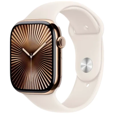 Image de Apple Watch S10 GPs + Cellular 46 Mm Boîtier Titanium Gold Bracelet Starlight Sport M/l (mx003qf/a)