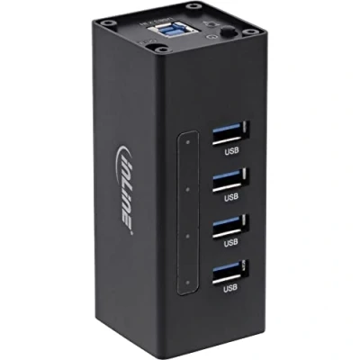 Afbeelding van InLine USB hub met 4 poorten USB3.0 externe 12V voeding / zwart 1 meter