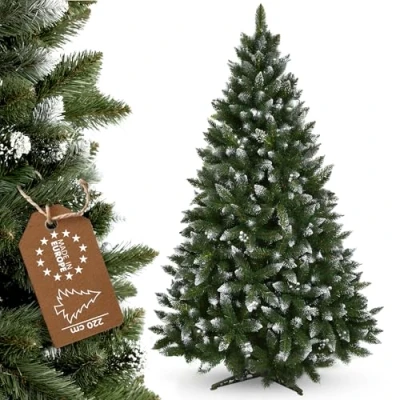 Afbeelding van KADAX Kunstkerstboom, pvc, met zilveren ballen en rookring, 220 cm, groen 535 takken, kunststof standaard, Ø ca. 120 cm (premium sneeuwvlok cm)