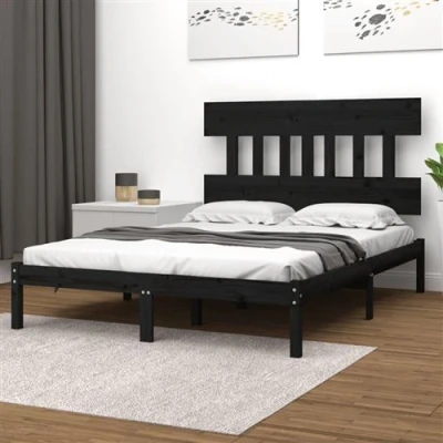 Afbeelding van vidaXL Bedframe massief hout zwart 140x190 cm