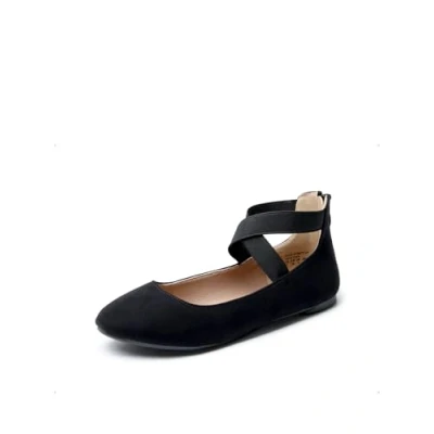 Afbeelding van DREAM PAIRS Klassieke ballerina&#039;s voor dames, modieuze platte stretch enkelbandje, zwart.