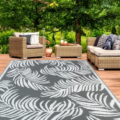 Afbeelding van Tapis extérieur COCO tropical gris et blanc 160 x 260 CM